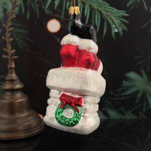 Vintage Christopher Radko 'BOTTOMS UP Red Glass Santa Claus Ornament 1996 5"
